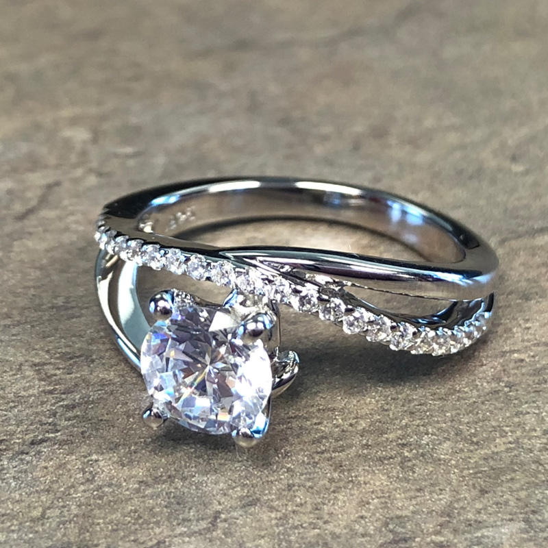 14K White Gold Bypass Diamond Accent Engagement Ring